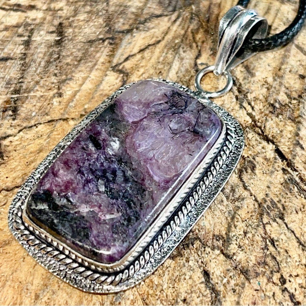 Rectangular Shape Charoite Pendant 2 1/4” - Picture 9 of 12